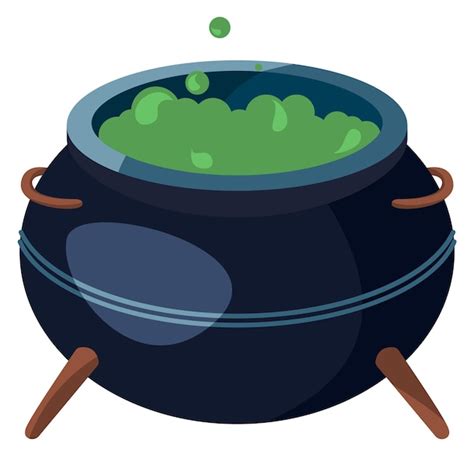 Premium Vector Witch Cauldron With Green Magic Potion Cartoon Icon