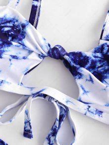 ZAFUL Tie Dye Knotted Hollow Out High Leg Bikini Swimsuit In BLUE