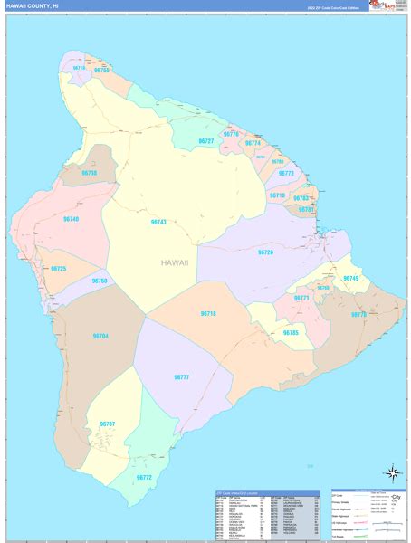 Hawaii County, HI Wall Map Color Cast Style by MarketMAPS - MapSales