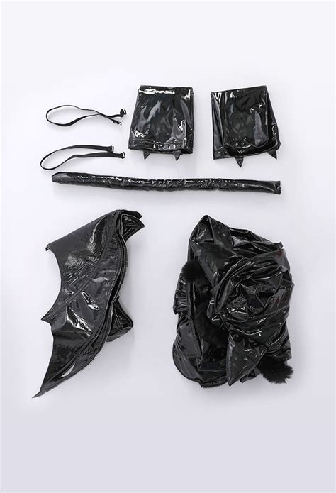 Gothic Sexy Bat Style Lingerie Setgothic Lingerie Outfit Black Patent Leather Bodysuit With