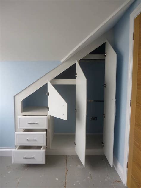 White Angled Wardrobe Under Stairs Fitted Furniture Staircase Storage