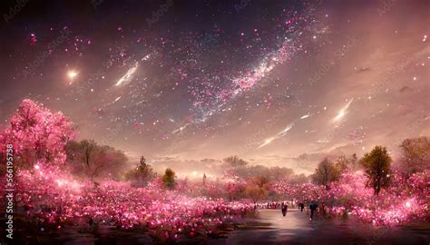 Sakura Garden Ethereal Dreamy Night Landscape Beautiful 4k Wallpaper