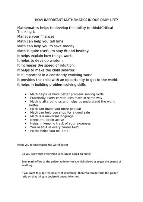 How Important Mathematics In Our Daily Life How Important Mathematics