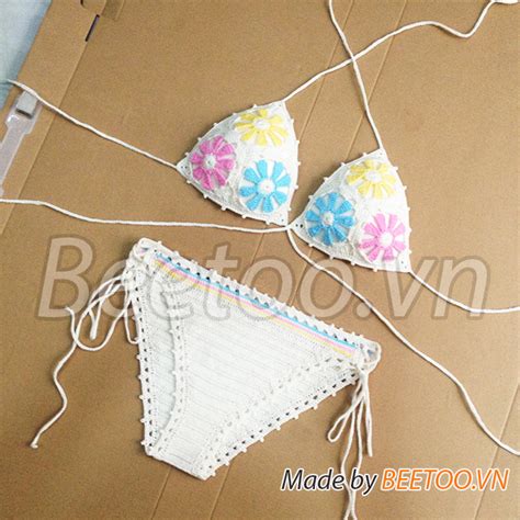 Bikini len móc và Áo Crop top len móc thời trang Shop BeeToo BST những mẫu bikini crop top