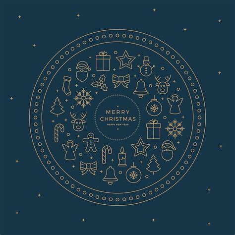 Premium Vector Gold Merry Christmas Line Icons Elements Circle