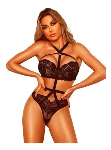 Lingerie Sexy Body Feminino Sensual Renda Tiras Ajustável Parcelamento sem juros