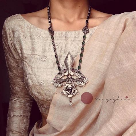 Long Sleek Silver Necklace By Prade Jewels South India Jewels