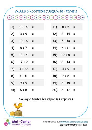 Cp Fiches De Travail Addition Un Chiffre Math Center