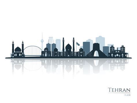 Tehran Skyline Silhouette With Reflection Stock Vector Illustration