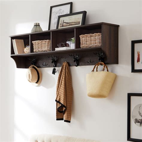 Loon Peak® Bunnell 7 Hook Wall Mounted Coat Rack With Storage In Dark