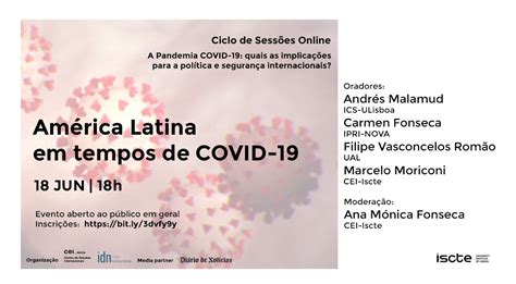 18 JUN Sessões online América Latina em tempos de COVID 19