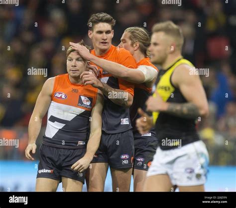 Toby Greene Of The Giants Celebrates After Kicking A Goal During The