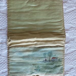 Antique French Silk Lingerie Bag Stockings Pocket Boudoir Trousseau French Vanity W Handpainted
