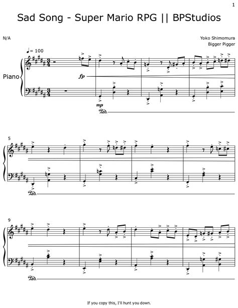 Sad Song Super Mario Rpg Bpstudios Sheet Music For Piano