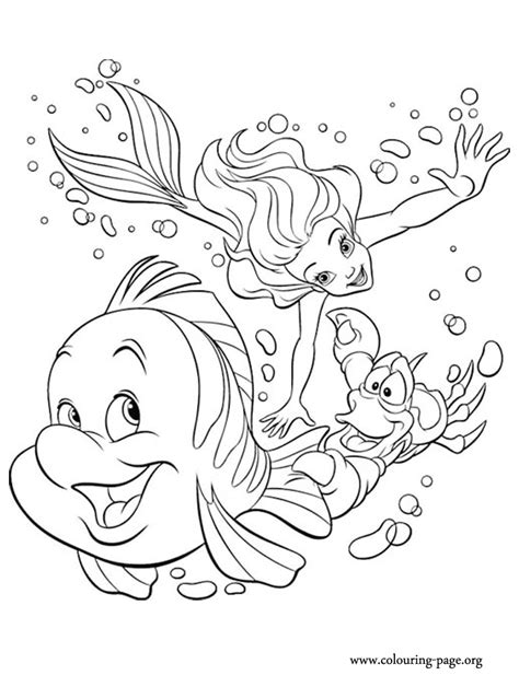 The Little Mermaid - Princess Ariel, Sebastian and Flounder coloring page