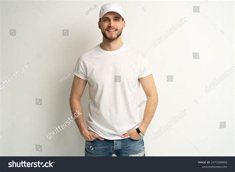 Handsome Man Wearing Blank White Cap Stock Photo Shutterstock