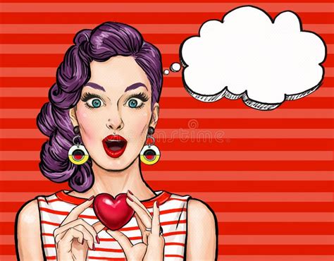 Pop Art Woman Hold Heart Thought Bubble Stock Illustrations 4 Pop Art