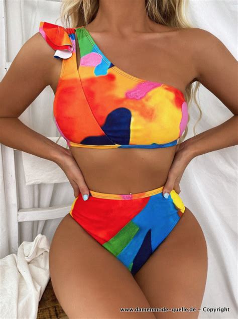 Neuheiten 2025 2026 One Shoulder Push Up Bikini Set Bunt
