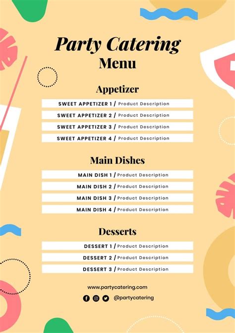 Free Colorful Party Catering Menu Template