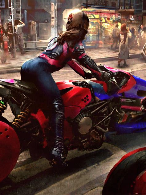 Cyberpunk Biker Girl Art 4K wallpaper download