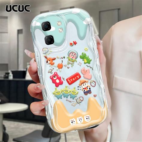 Jual UCUC Infinix Hot 50i Smart 9 Pola Kartun Yang Lucu Cream Texture Wavy Edge Silicone Cover