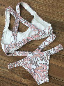 Off Printed Cross Back Bikini Set In White Zaful