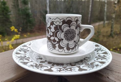 Arabia Gardenia Coffee Cup And Saucer And Side Plate Esteri Etsy