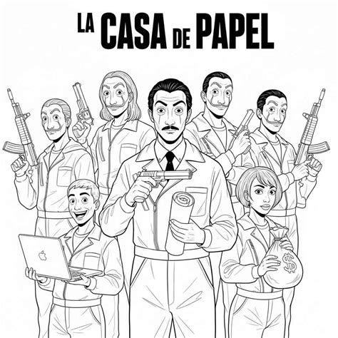 La Casa De Papel Para Colorir - Desenhos de La Casa de Papel para Imprimir e Colorir