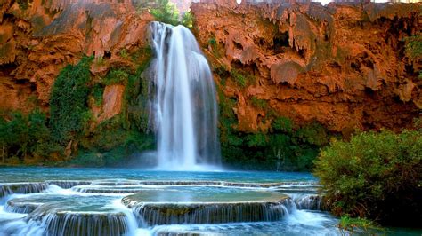 Falling Water Rock Object Scenics Nature Tree Stream Flowing