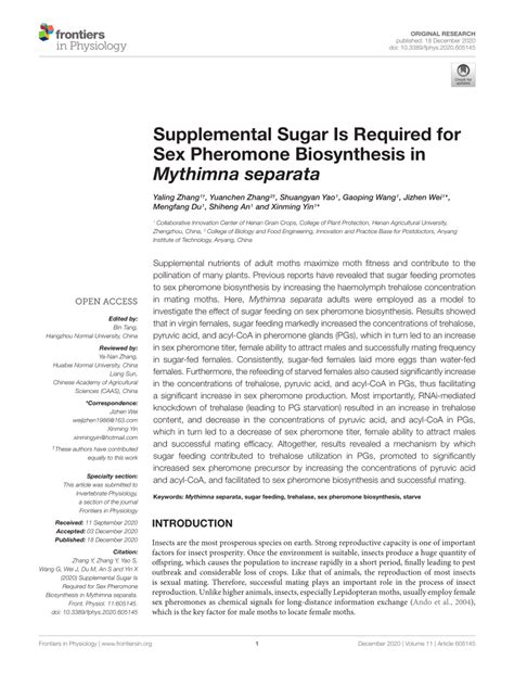 PDF Supplemental Sugar Is Required For Sex Pheromone Biosynthesis In