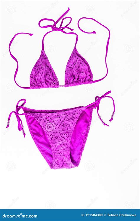 Multicolored Knitted Beach Bikini Isolated On White Background Stock Image Image Of Lilac