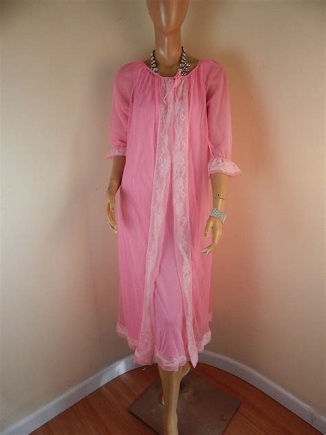 Vintage Lingerie Set Neon Pink Nightgown And Robe Etsy