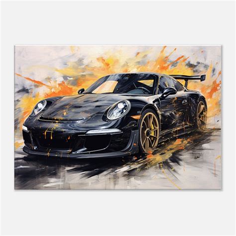 Porsche Gt Black Canvas Pop Art Mural Colorful Porsche Canvas