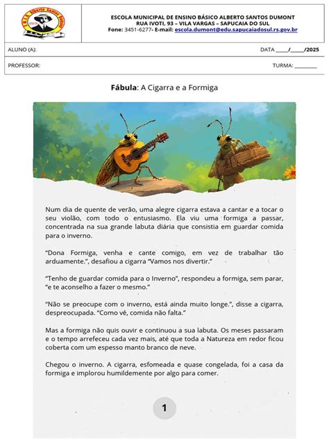 A Cigarra E A Formiga Moral - Fábula da Cigarra e da Formiga: Moral e Atividades | PDF | Formiga ...