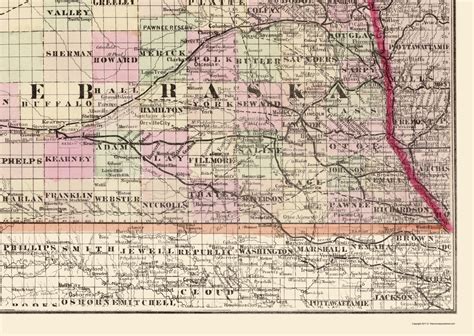 Railroad Map Nebraska Railroad Townships Cram 1875 23 X 3239