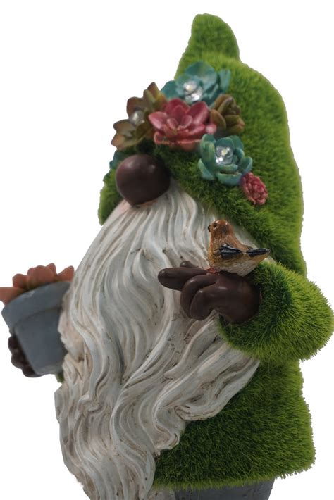 Solar 13 Inch Dark Complexion Bearded Gnome Covered With Grassy