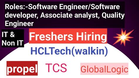 HCLTech TCS Propel GlobalLogic Are Hiring Freshers Any Graduate