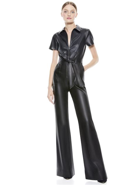 Alice Olivia Gorgeous Vegan Leather Jumpsuit In Black Lyst