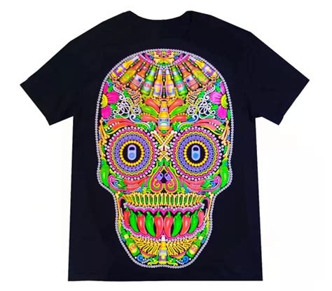 Playera Calavera Mexicana Fluorescente Neón Con Luz Negra Meses Sin