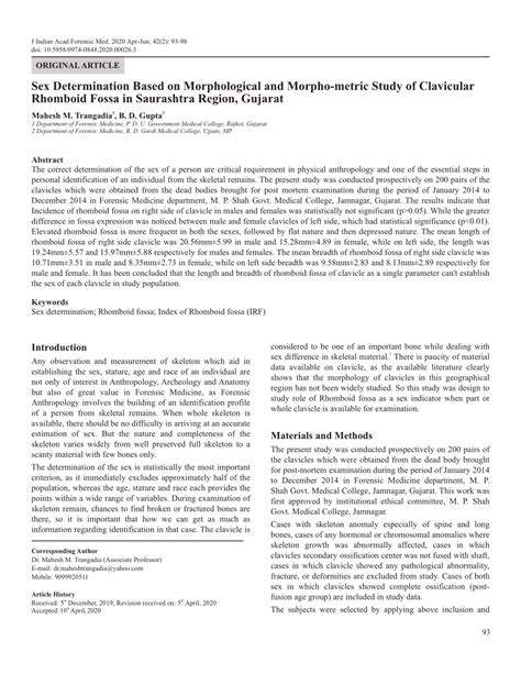 Pdf Sex Determination Based On Morphological And Morpho Metric Study