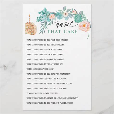 Name That Cake Bridal Shower Game Zazzle