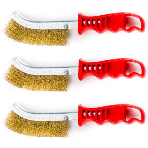 3 X Brassed Steel Wire Brush Paint Rust Metal Remover Tool Heavy Duty