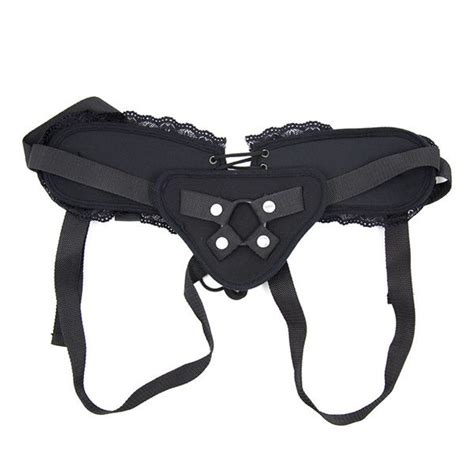 Black Lace Strap On Dildo Adjustable Penis Strapon Corset Style Harness Detachable Rubber Ring