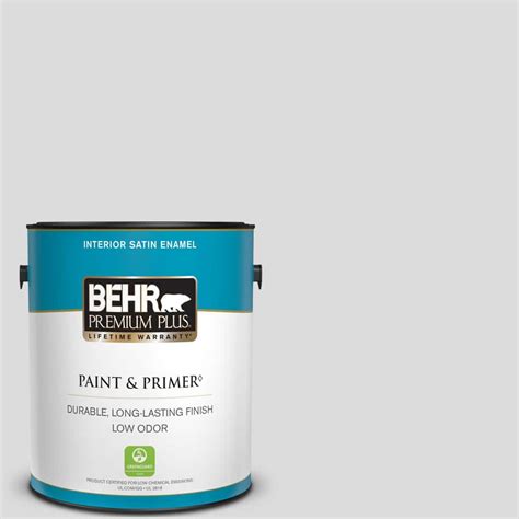 BEHR PREMIUM PLUS 1 Gal N530 1 Pixel White Satin Enamel Low Odor