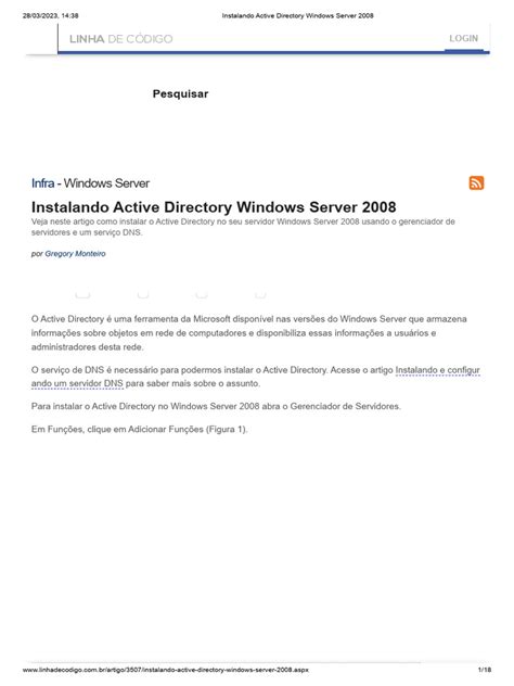 Instalando Active Directory Windows Server 2008 Pdf Diretório Ativo