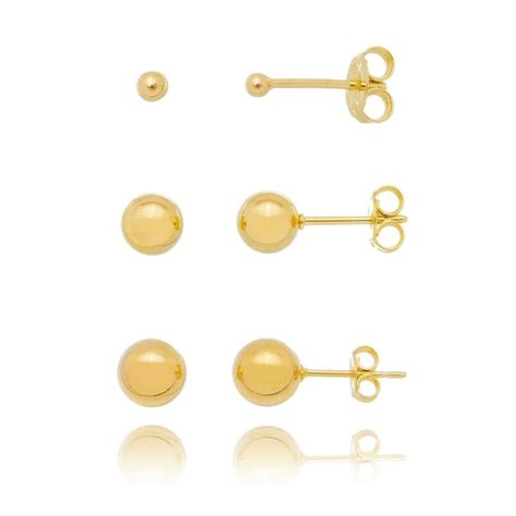 Brincos Para 3 Furos - Kit de Brincos Soloyou para 3 Furos Bola Maciça Semijoia Ouro 18K ...