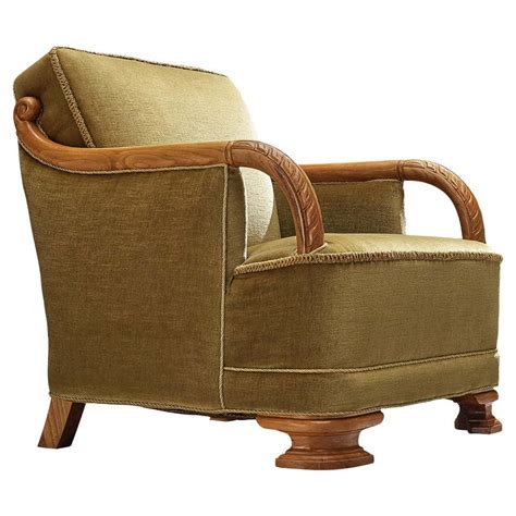 Danish Lounge Chair In Green Velvet For Sale At 1stdibs