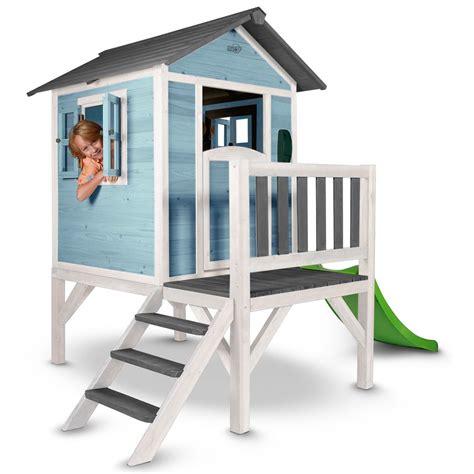 Cabane Enfant Bois Sur Pilotis Toboggan Lodge Bleu Pas Cher Achat