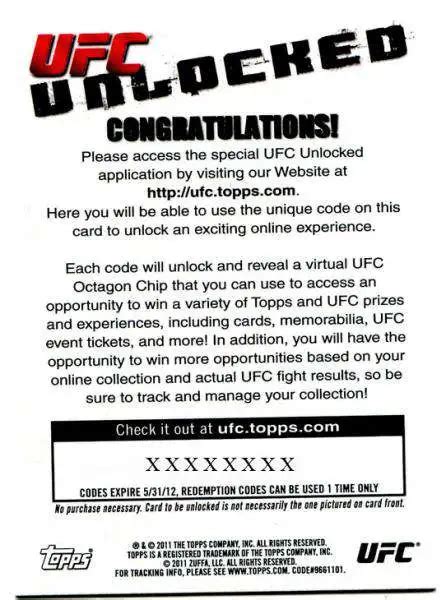 UFC Topps UFC 2011 Finest Single Card Unlocked Code Card ToyWiz