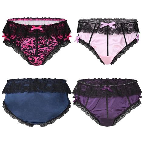 PLUS DAMEN SEXY Bikini Dessous Herren Satin Slip Panty Spitze Sissy String Tanga EUR